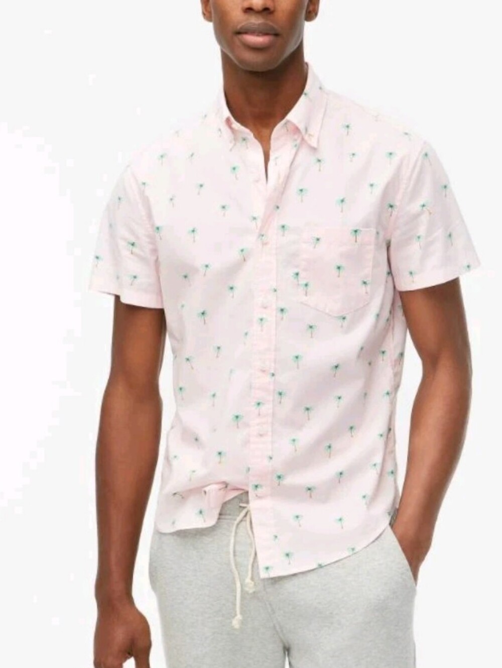 J.Crew Pink Short-Sleeve Slim Palm Tree Print Button Down Shirt